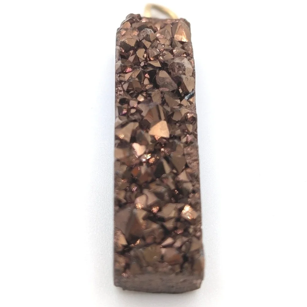 Bronze Druzy Bar Pendant Rectangular Raw Crystal Gold Tone Charm JTV